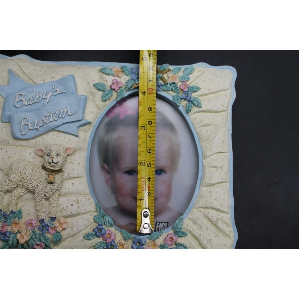 Baby's Baptism Photo Frame 7.5x6 Resin Lamb Floral 4x3 Oval Picture Religious